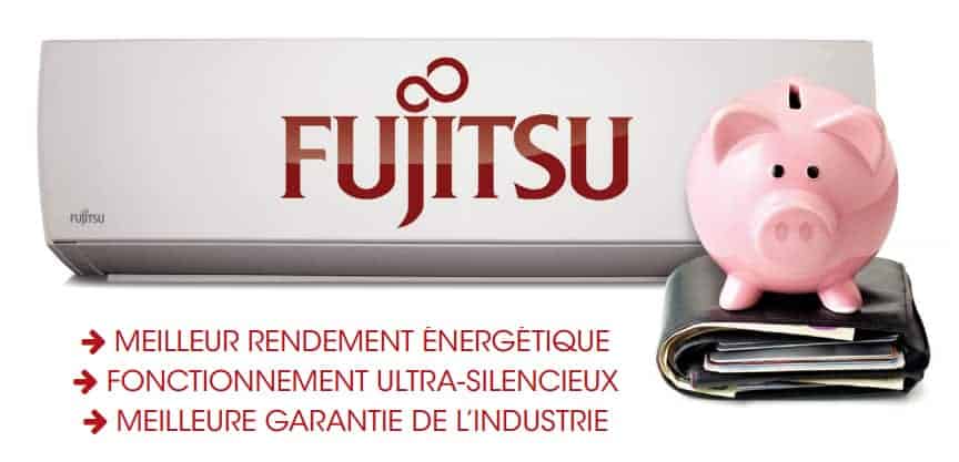 Thermopompe murale Fujitso avec tirelire cochon rose et portefeuille