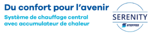 Bannière avec inscription Du confort pour l'avenir avec logo de l'accumulateur de chaleur Steffes Serenity