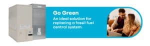 Steffes Serenity electric thermal storage system with Go Green banner