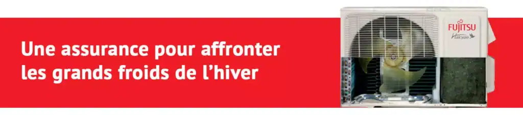 Bannière rouge avec thermopompe Fujitsu